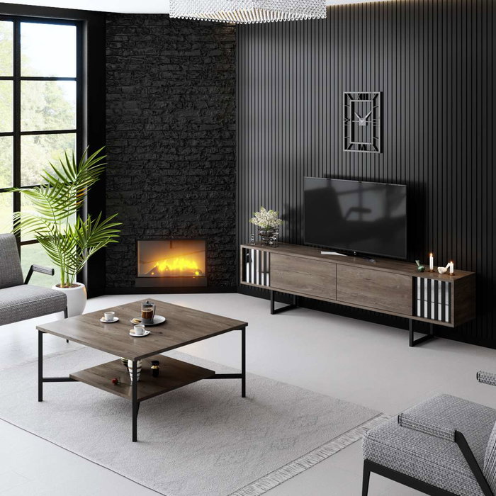 Hanah Home Soporte para TV Chrome Line - Nogal y Negro